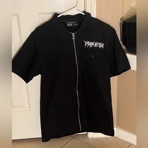 Black zip up tee with neck collar